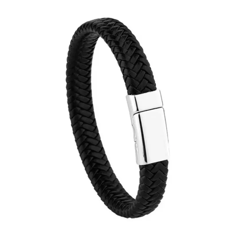 GENERICO - Pulsera Unisex Cuero Trenzado Negro Hebilla Magnética