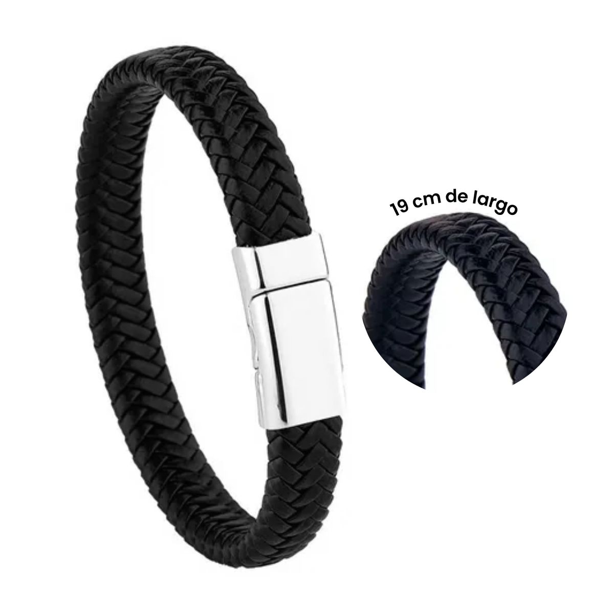KARMY - Pulsera Unisex Cuero Trenzado Negro Hebilla Magnética