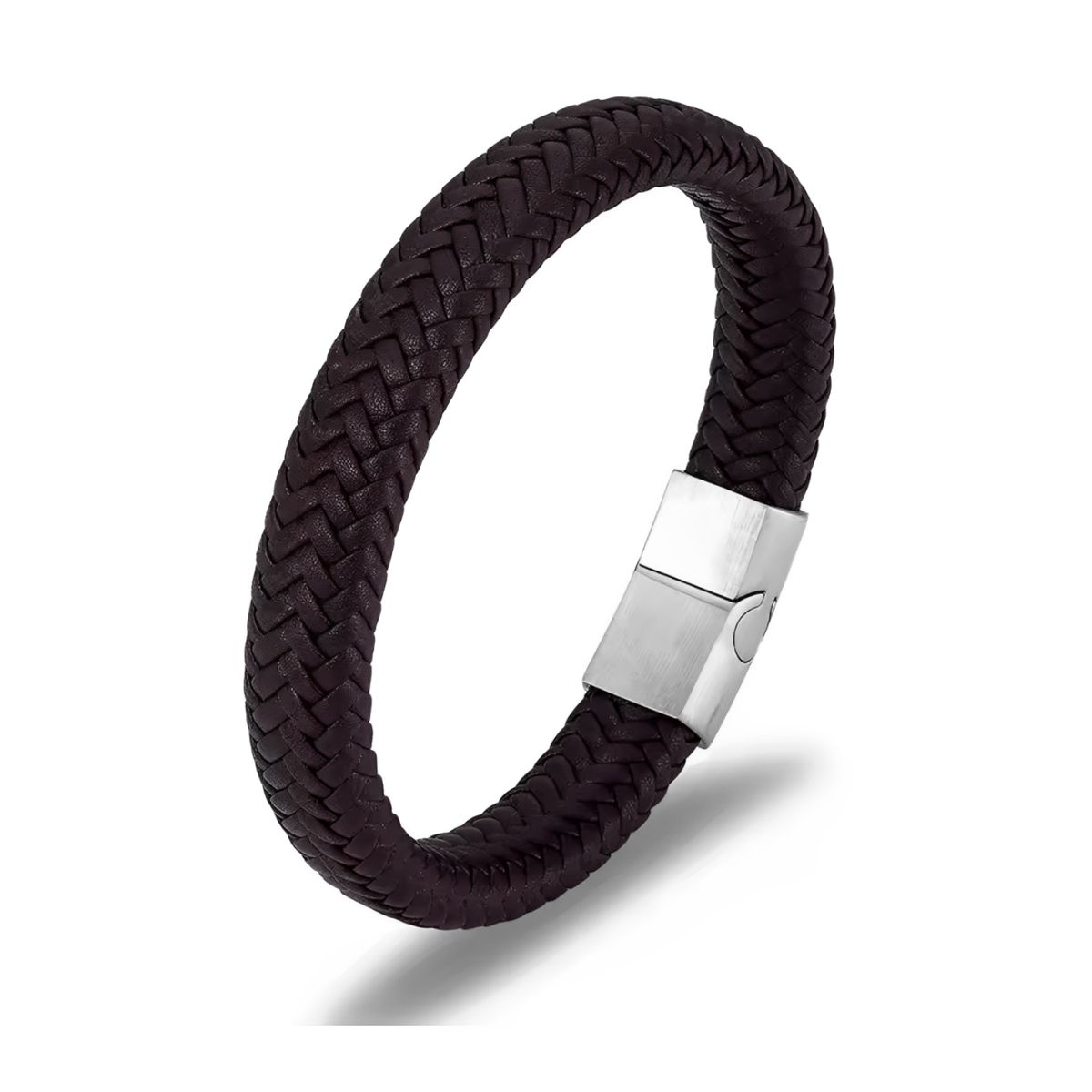 GENERICO - Pulsera Unisex Cuero Trenzado Marrón Hebilla Magnética