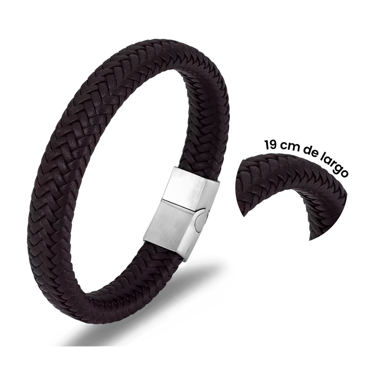 GENERICO - Pulsera Unisex Cuero Trenzado Marrón Hebilla Magnética