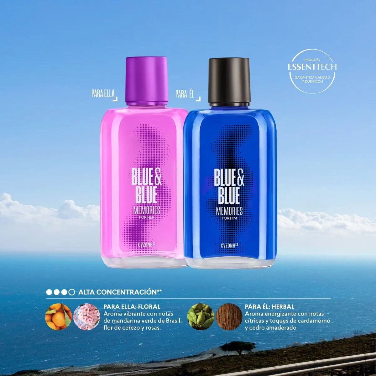 CYZONE - Perfume de mujer Blue & Blue Memories for Her, 90 ml