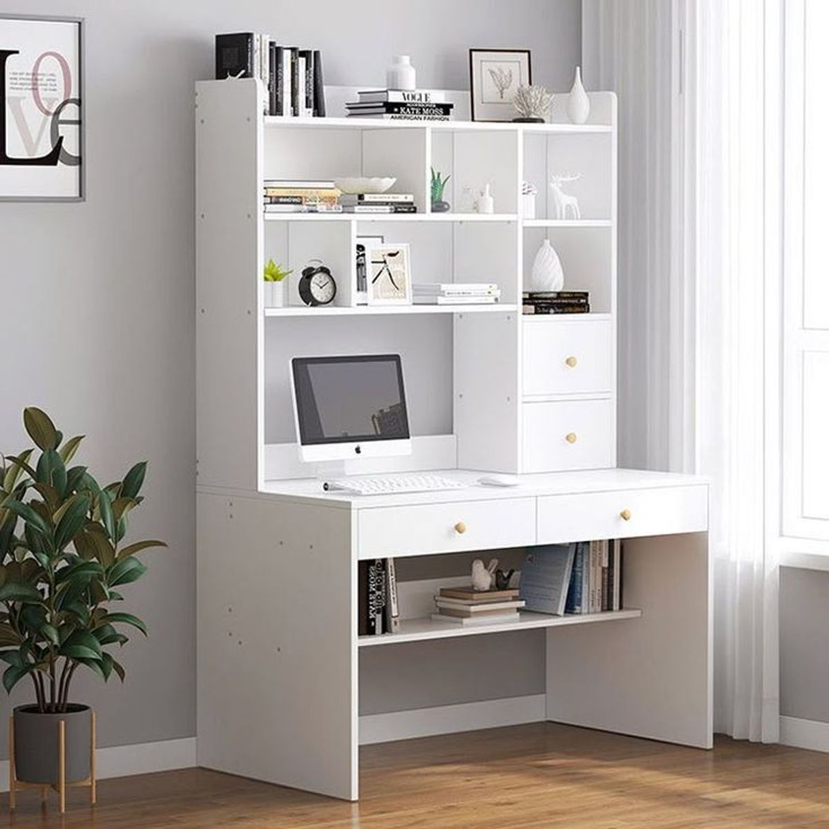 STARHOME - Escritorio Moderno con Biblioteca MetroLine Blanco