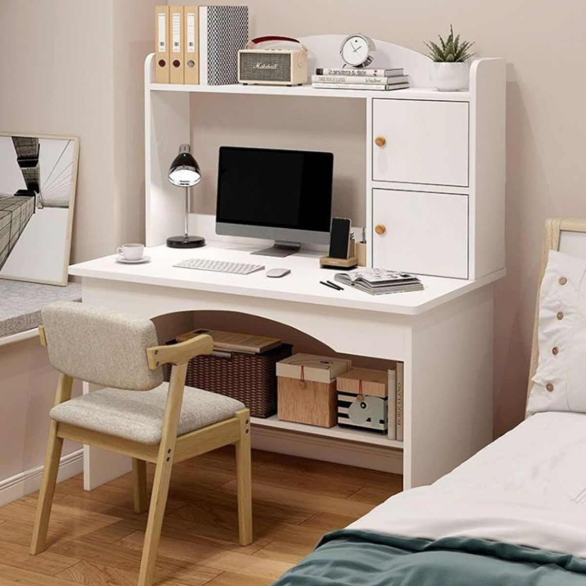 STARHOME - Escritorio Moderno con Biblioteca Oak Blanco