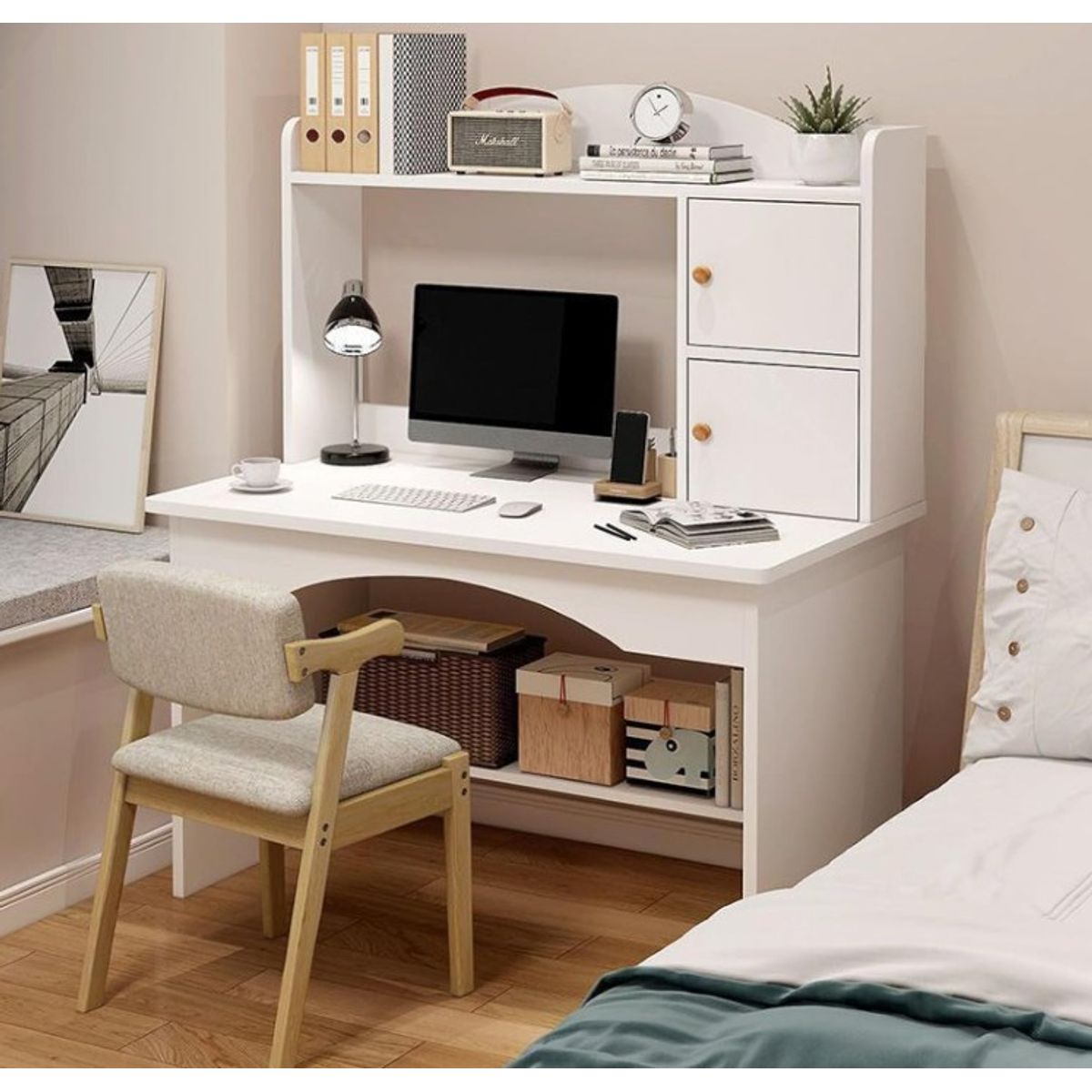 STARHOME - Escritorio Moderno con Biblioteca Oak Blanco