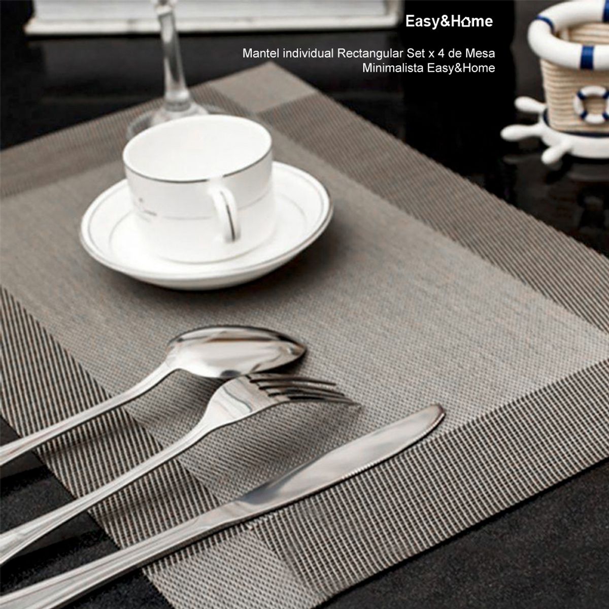 EASY&HOME - Combo Mantel individual Set x 4 de Mesa Gris+ Balanza Gramera