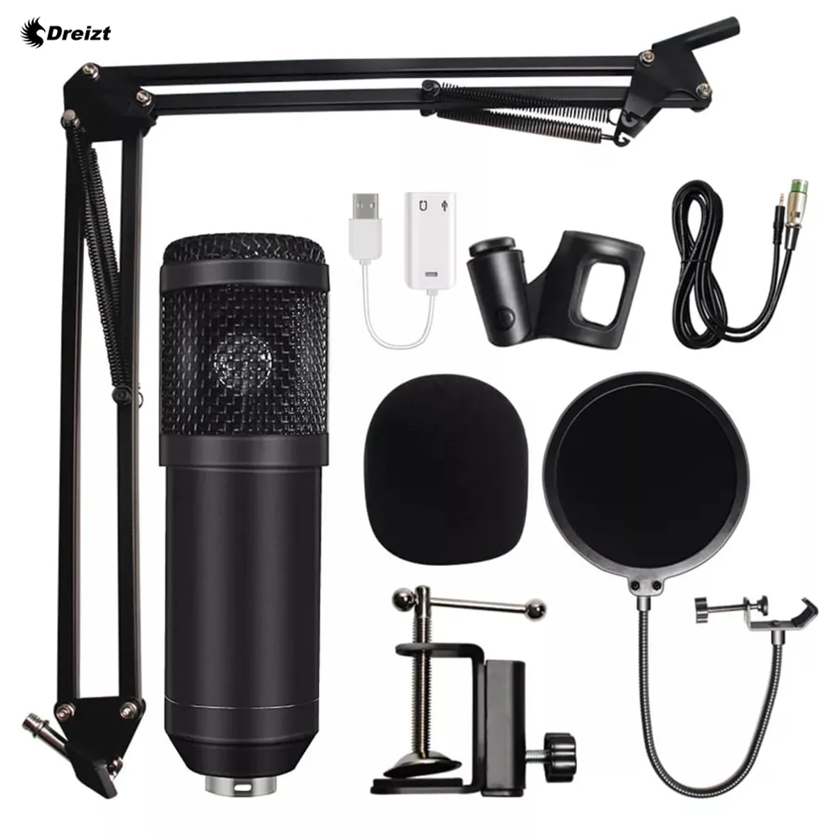 DREIZT - Combo Micrófono Condensador BM800 Black + Capturador Video HDMI 4K