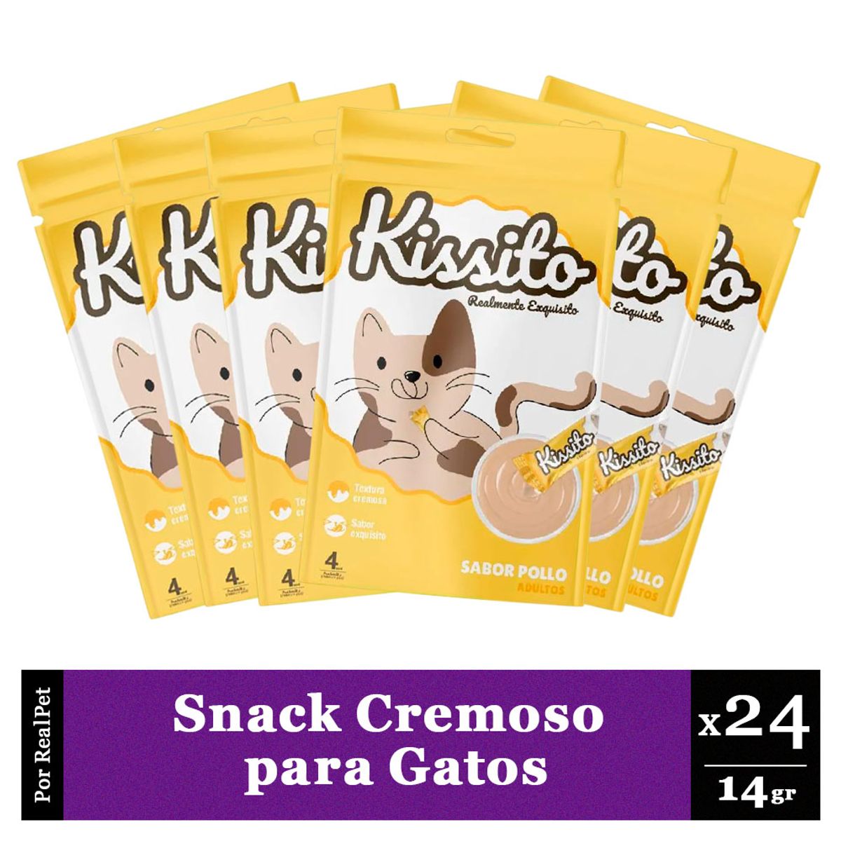 MARCA - Snack Cremoso para Gato Kissito Pollo 6 sobres x 4 tubos