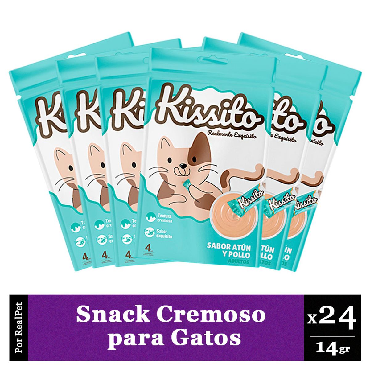 MARCA - Snack Cremoso Gato Kissito Atún y Pollo 6 sobres x 4 tubos