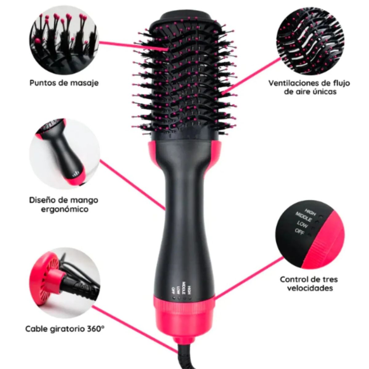 GENERICO - Peine Secador de Cabello Alisador y Ondulador 3 En 1 Salon Profesional