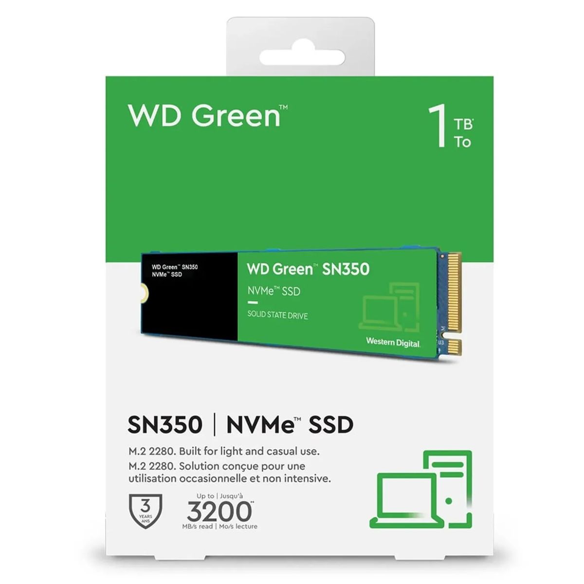 WESTER DIGITAL - DISCO SOLIDO WESTERN DIGITAL 1TB SN350 GREEN NVME M.2 2280  NVMe