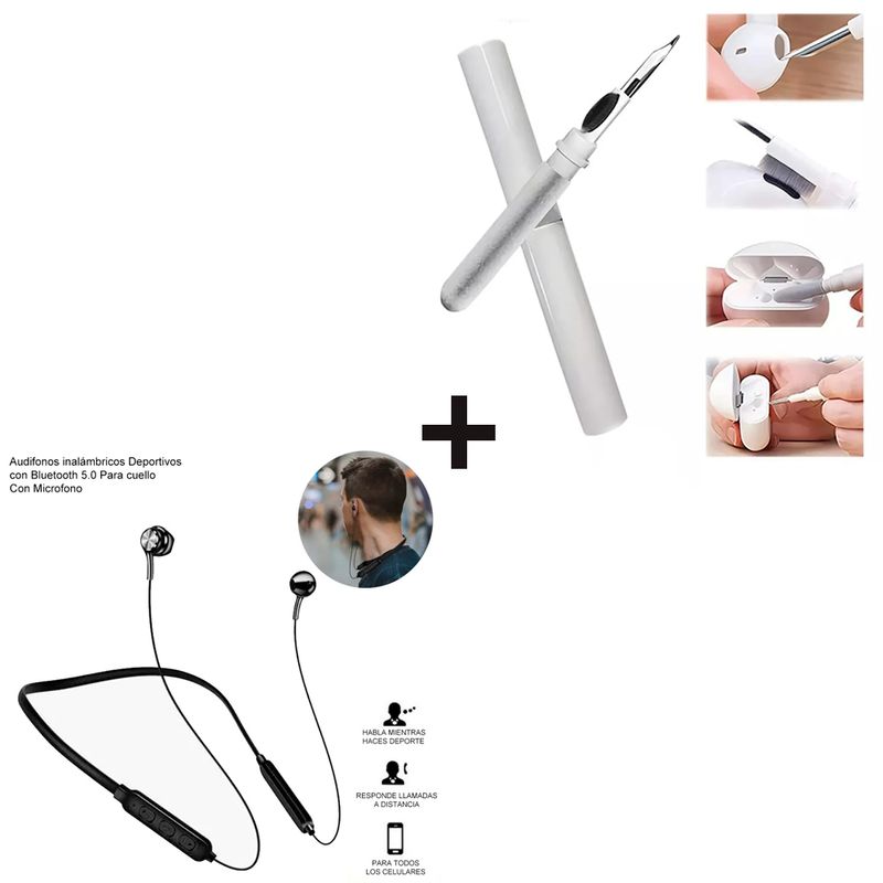 DREIZT - Pack Audífono Inalámbrico Deportivo Negro + Kit Limpieza Auriculares