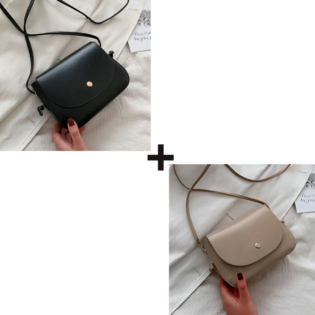 GENERICO - Combo x2 Cartera Bolso Crossbody Mujer Amelia Beige y Negro