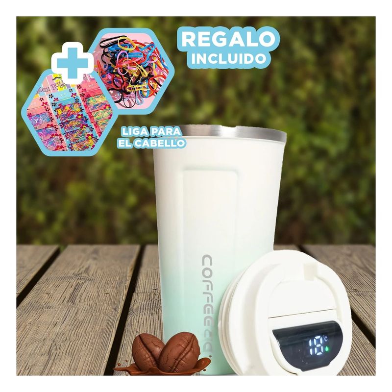 GENERICO - Pack4 Vaso Inoxidable Digital Celeste Y+Ligas de Regalo