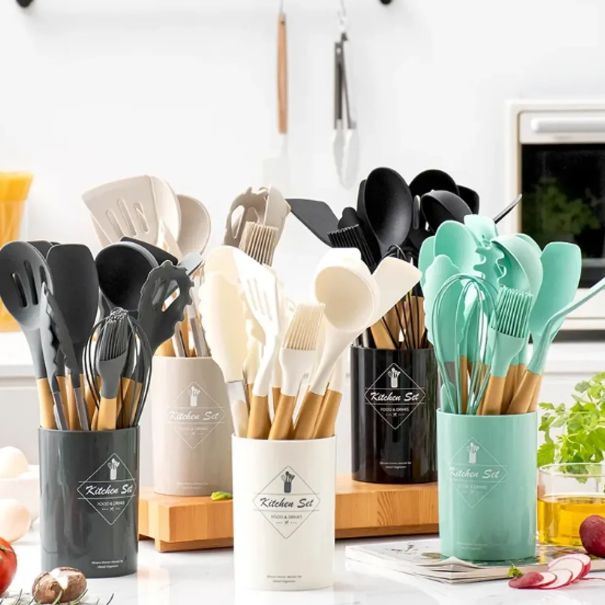 GENERICO - Juego de utensilios de cocina de silicona de 12 piezas plomo