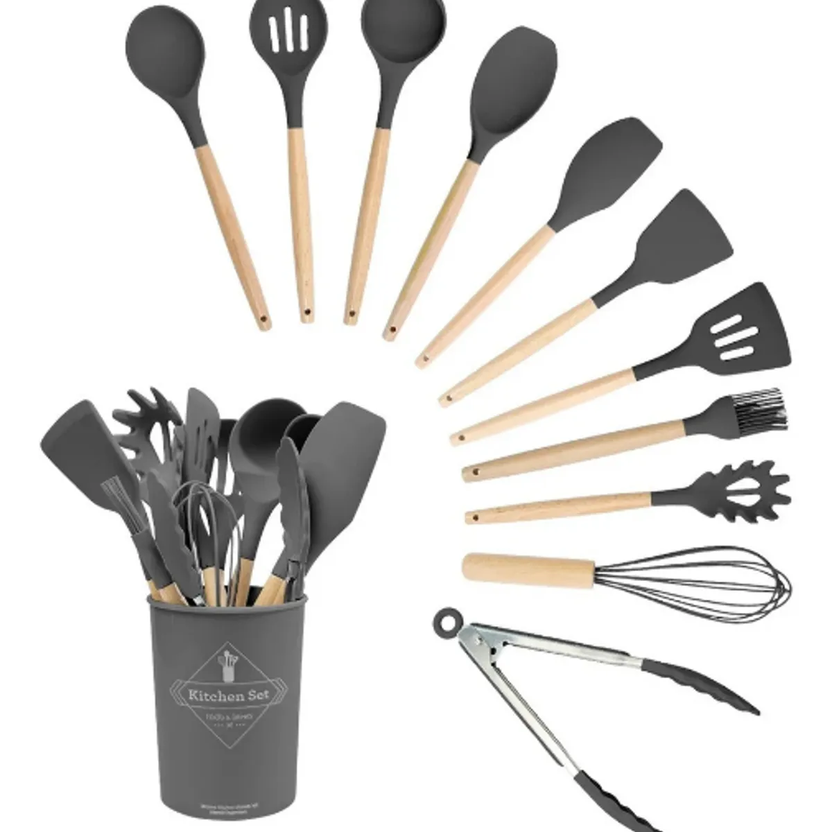 GENERICO - Juego de utensilios de cocina de silicona de 12 piezas plomo
