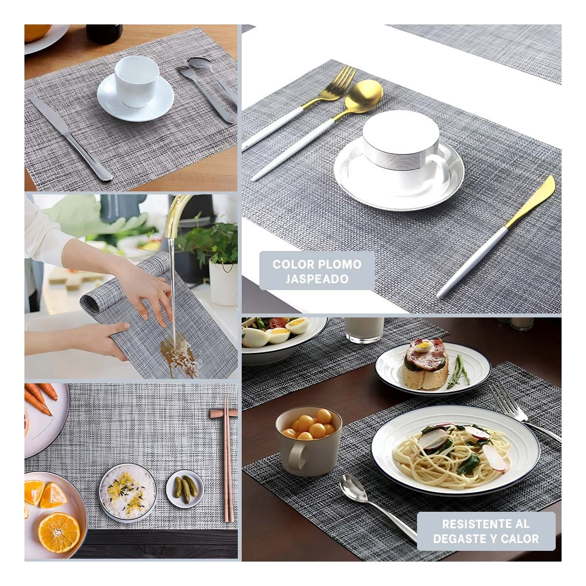 GENERICO - Pack6 Individuales para Mesa de 6 Plomo Y+Regalo Agendita