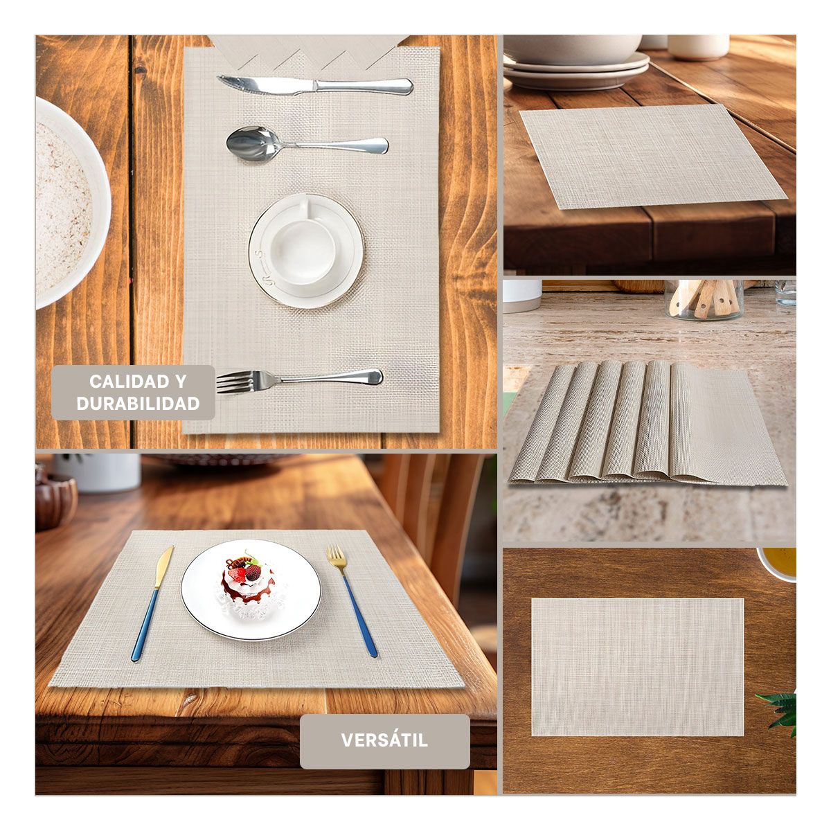 GENERICO - Pack6 Individuales para Mesa de 6 Beige Y+Regalo Agendita