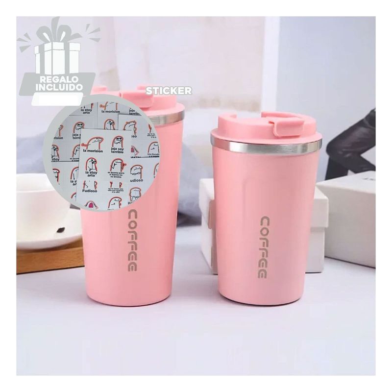 RYBIU IMPORT - Vaso a prueba de Fuga en Rosado Y+Regalo Stickers