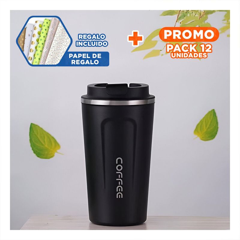 RYBIU IMPORT - Pack12 Contenedor Termico para Cafe Negro Y+Papel de Regalo