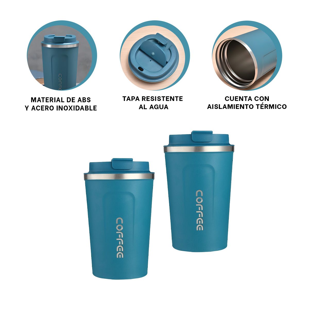 GENERICO - Pack2 Vaso Termico de 510ml en Azul Y+Banderitas Adhesivas