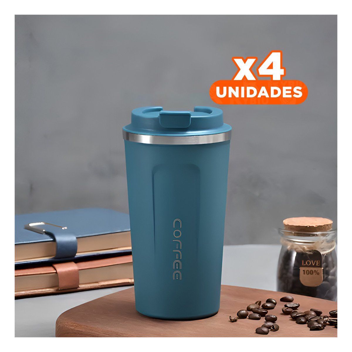 RYBIU IMPORT - Pack4 Termo para Bebidas Diarias Azul Y+Regalo Stickers