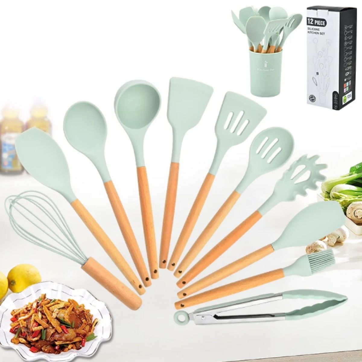 GENERICO - Juego de utensilios de cocina de silicona de 12 piezas