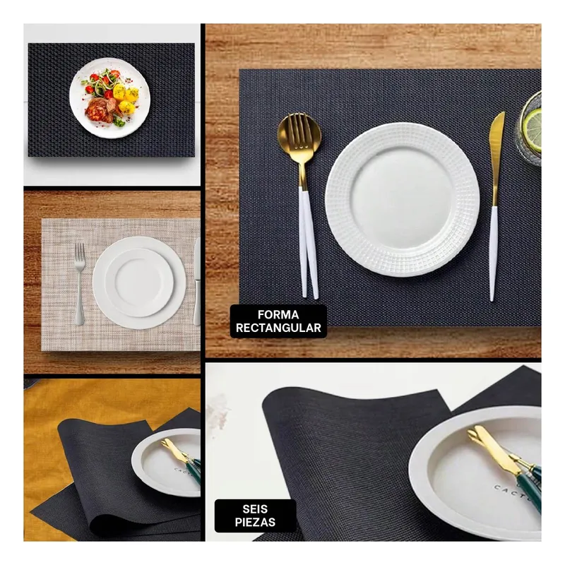 RYBIU IMPORT - Individuales de Mesa Rectangular de 6 pzs en Negro