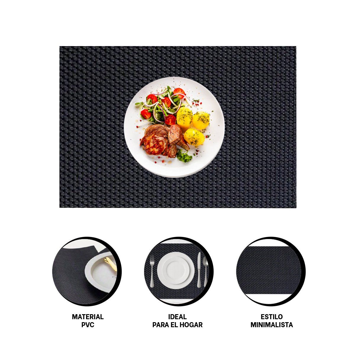 RYBIU IMPORT - Pack2 Individuales Mesa Rectangular para Comedor en Negro