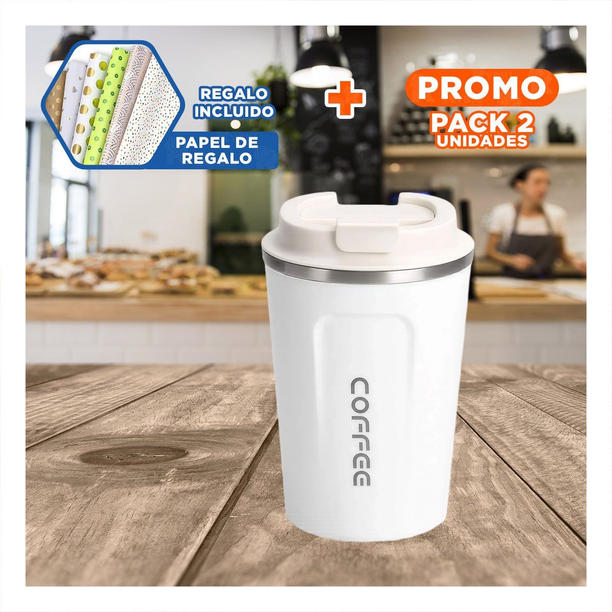 RYBIU IMPORT - Pack2 Vaso Moderno Ternico en Blanco Y+Papel de Regalo