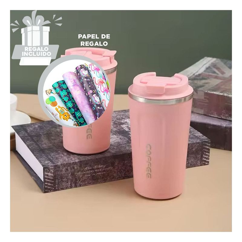 RYBIU IMPORT - Vaso con Pantalla de Temperatura en Rosado Y+Papel de Regalo