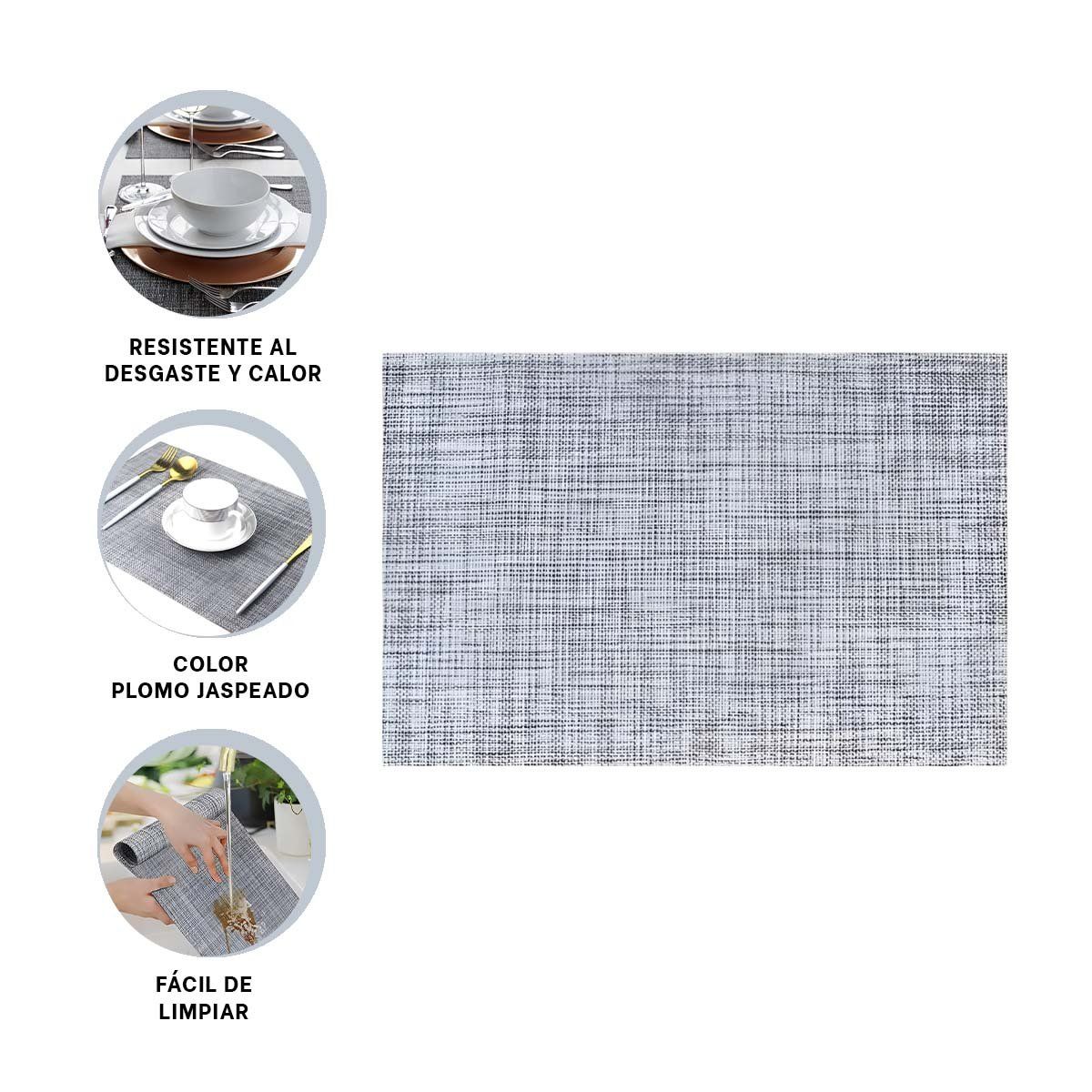 RYBIU IMPORT - Individuales de Mesa Rectangular de 6 pzs en Plomo