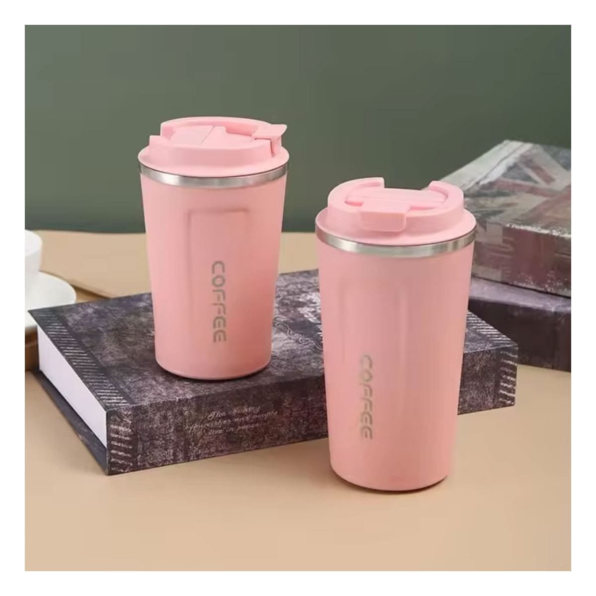 GENERICO - Pack2 Vaso Termico de 510ml en Rosado Y+Banderitas Adhesivas