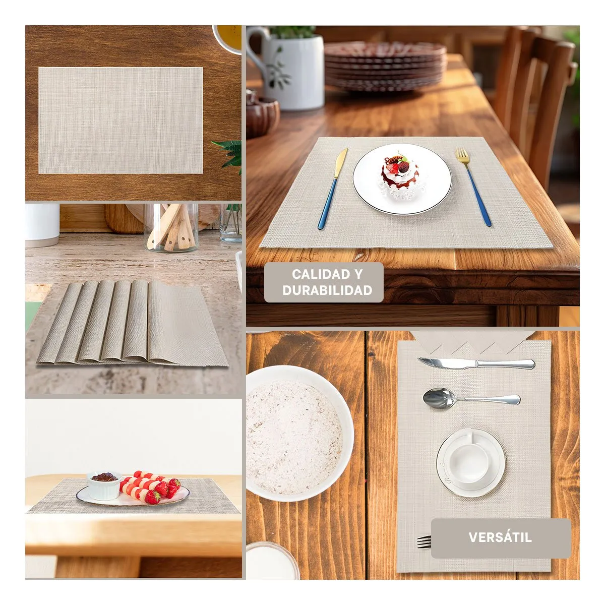 RYBIU IMPORT - Individuales de Mesa Rectangular de 6 pzs en Beige