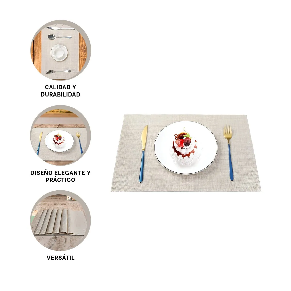 RYBIU IMPORT - Individuales de Mesa Rectangular de 6 pzs en Beige