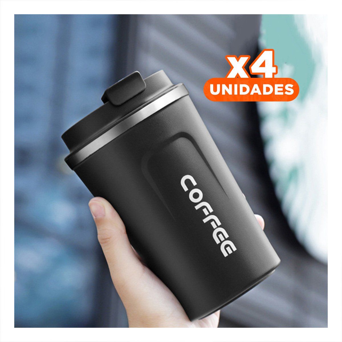RYBIU IMPORT - Pack4 Termo para Bebidas Diarias Negro Y+Regalo Stickers