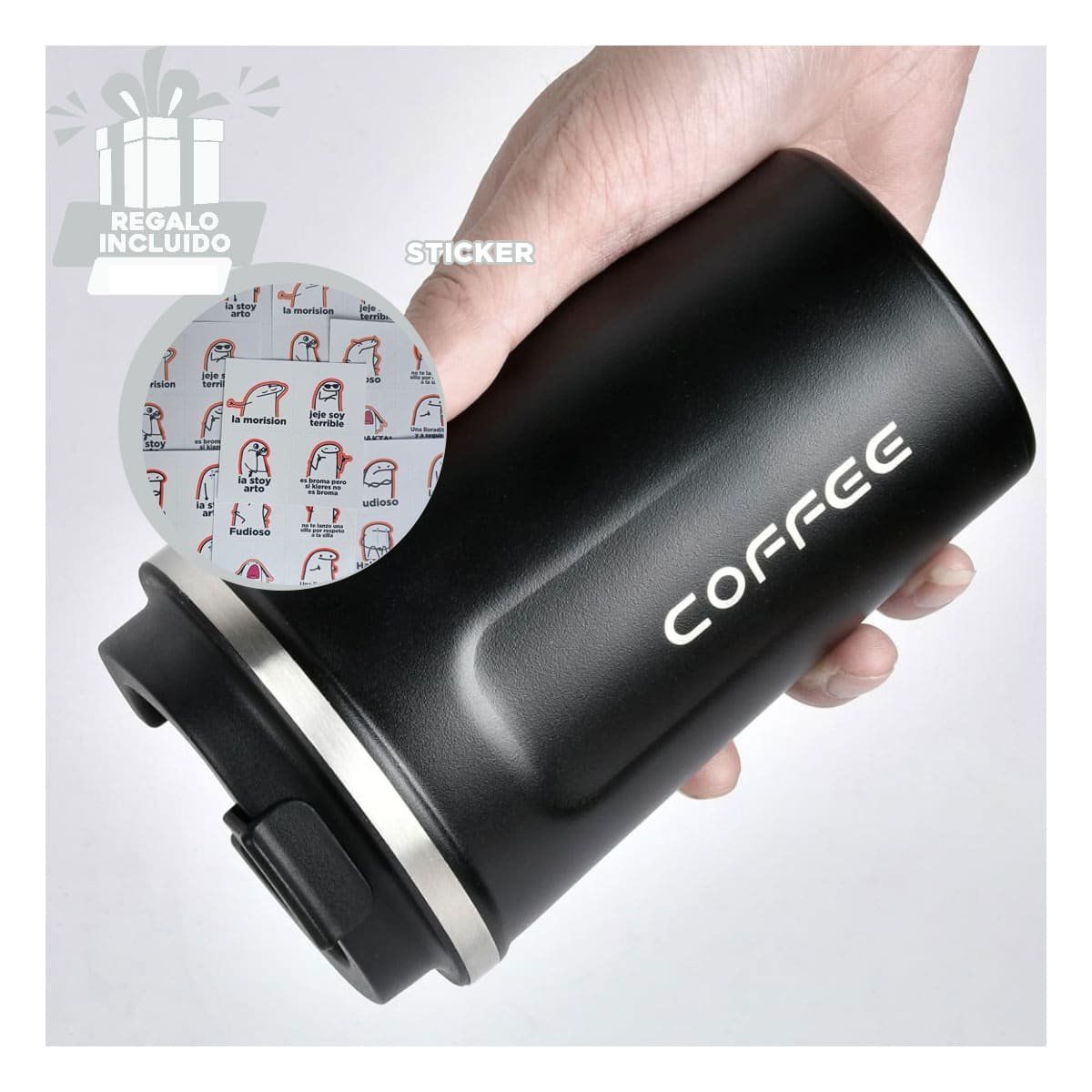 RYBIU IMPORT - Pack4 Termo para Bebidas Diarias Negro Y+Regalo Stickers