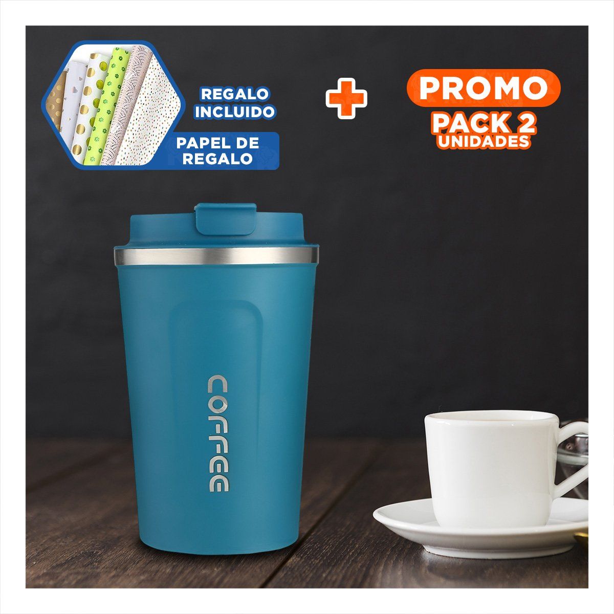 RYBIU IMPORT - Pack2 Vaso Moderno Ternico en Azul Petrole Y+Papel de Regalo