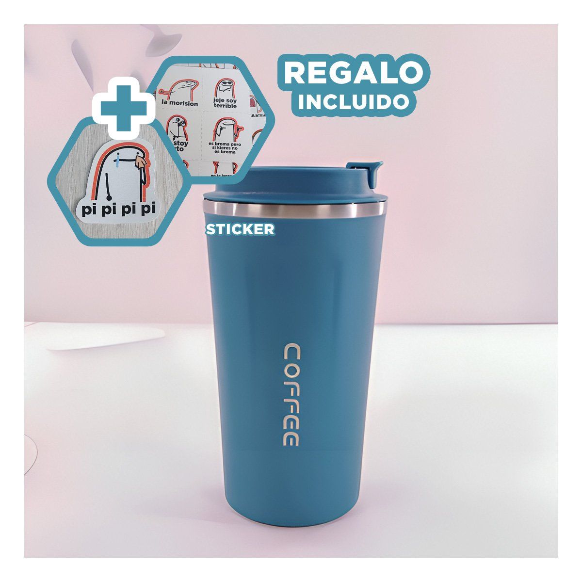 RYBIU IMPORT - Pack4 Termo para Bebidas Diarias Azul Y+Regalo Stickers