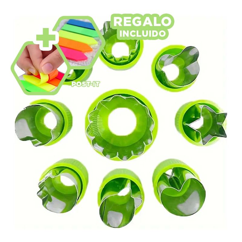 GENERICO - Pack12 Moldes para Cortar Fruta Verde Y+Banderitas Adhesivas