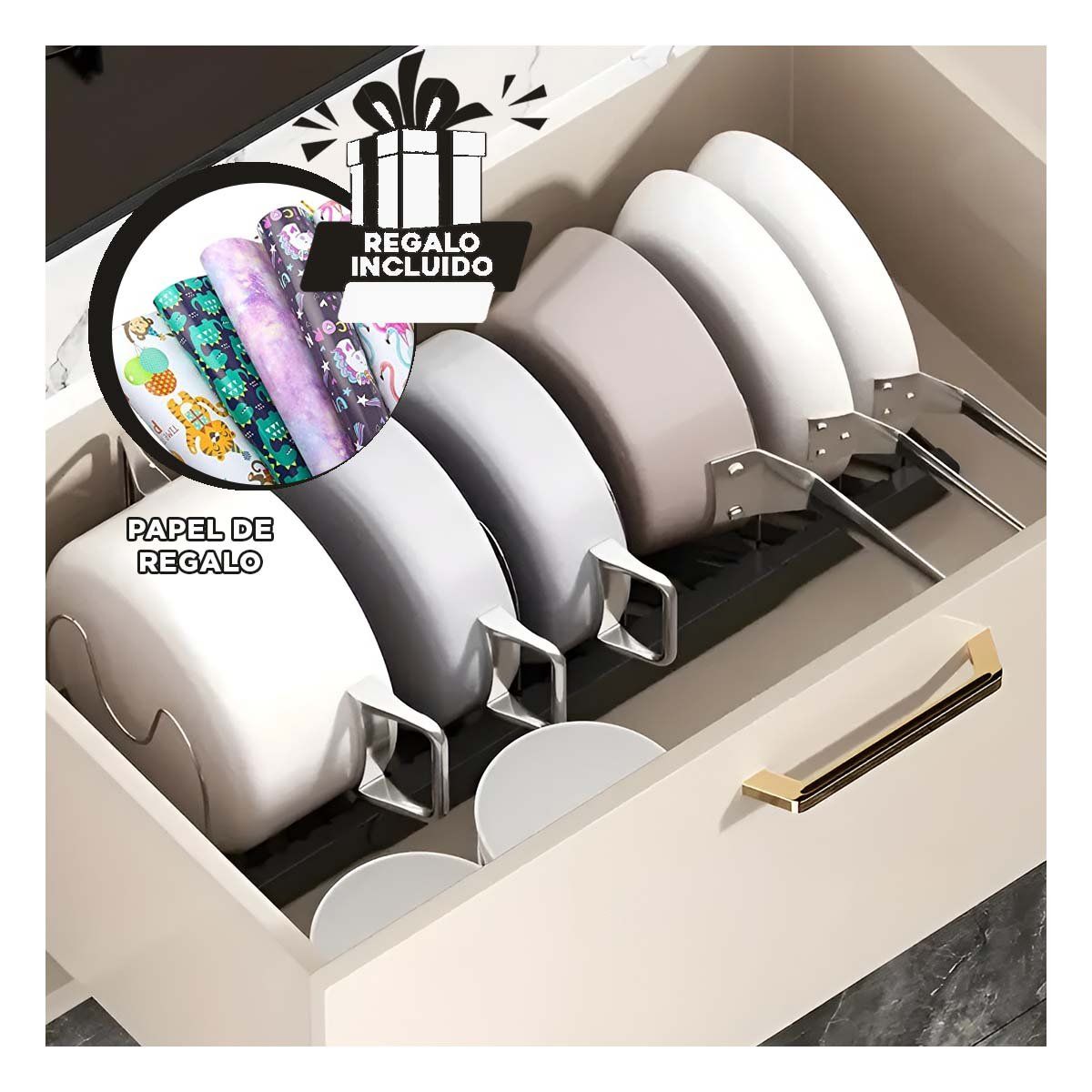 RYBIU IMPORT - Soporte para Tapas de Ollas Ovalada Negro Y+Papel de Regalo