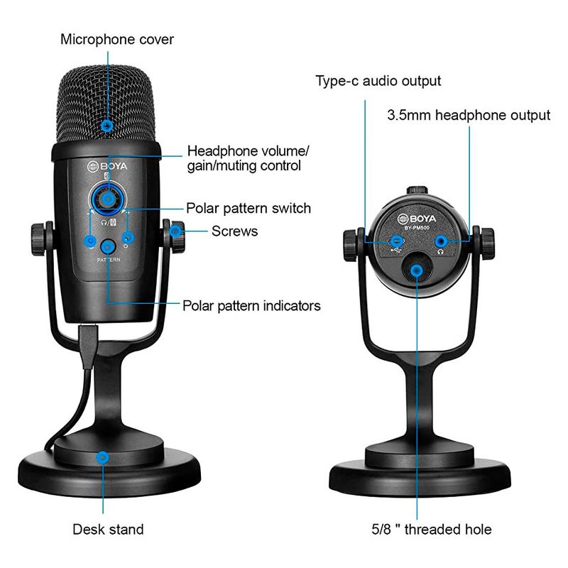 BOYA - BOYA BY-PM500 Micrófono PodCast para estudio musical locución laptops