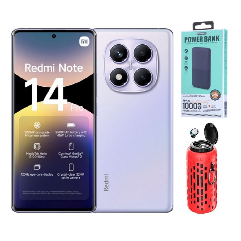 XIAOMI - Xiaomi Redmi Note 14 Pro 4G 256GB Purpura + Powerbank 10000mAh +  Parlante Bluetooth + Audifonos