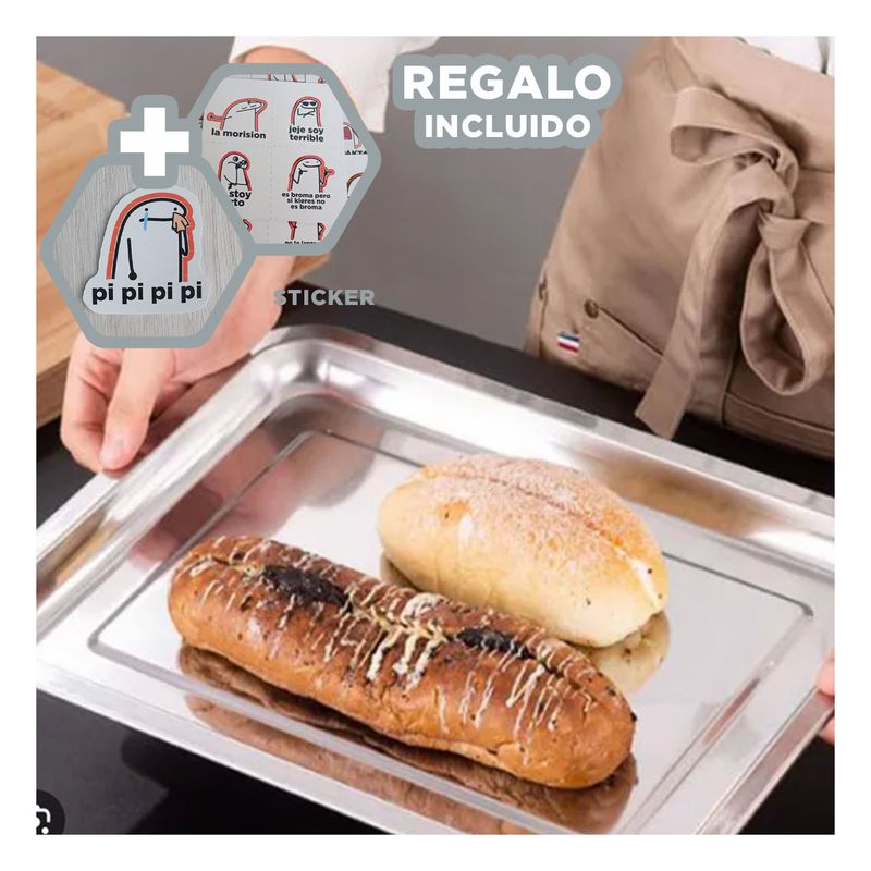 GENERICO - Pack2 Bandeja Rectangular de Acero 36x27x2cm en Plateado