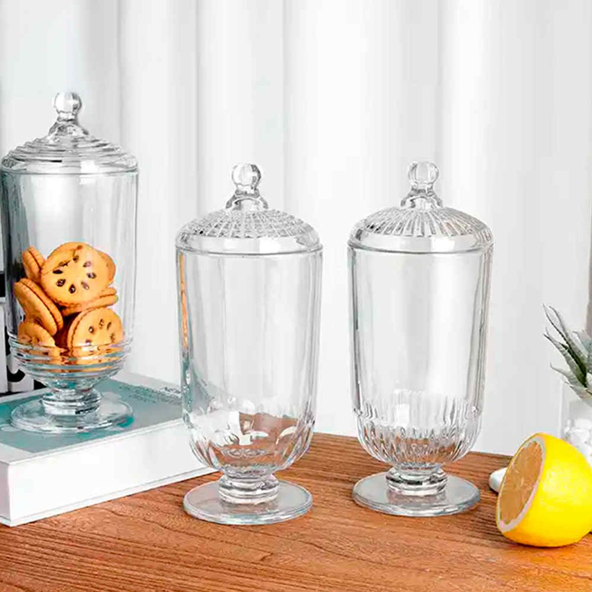 GENERICO - Bombonera de Vidrio Alta Dulcera Recipiente Multiuso Diseño Aleatorio