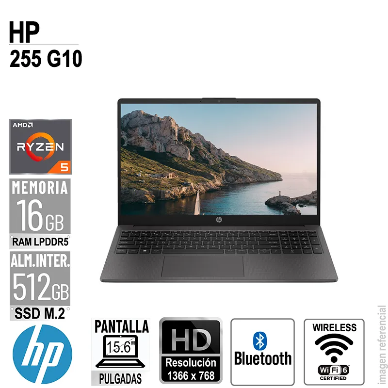 HP - Laptop HP 255 G10, 15.6" LCD LED HD SVA, AMD Ryzen 5 7520U 2.8 / 4.3GHz, 16GB RAM
