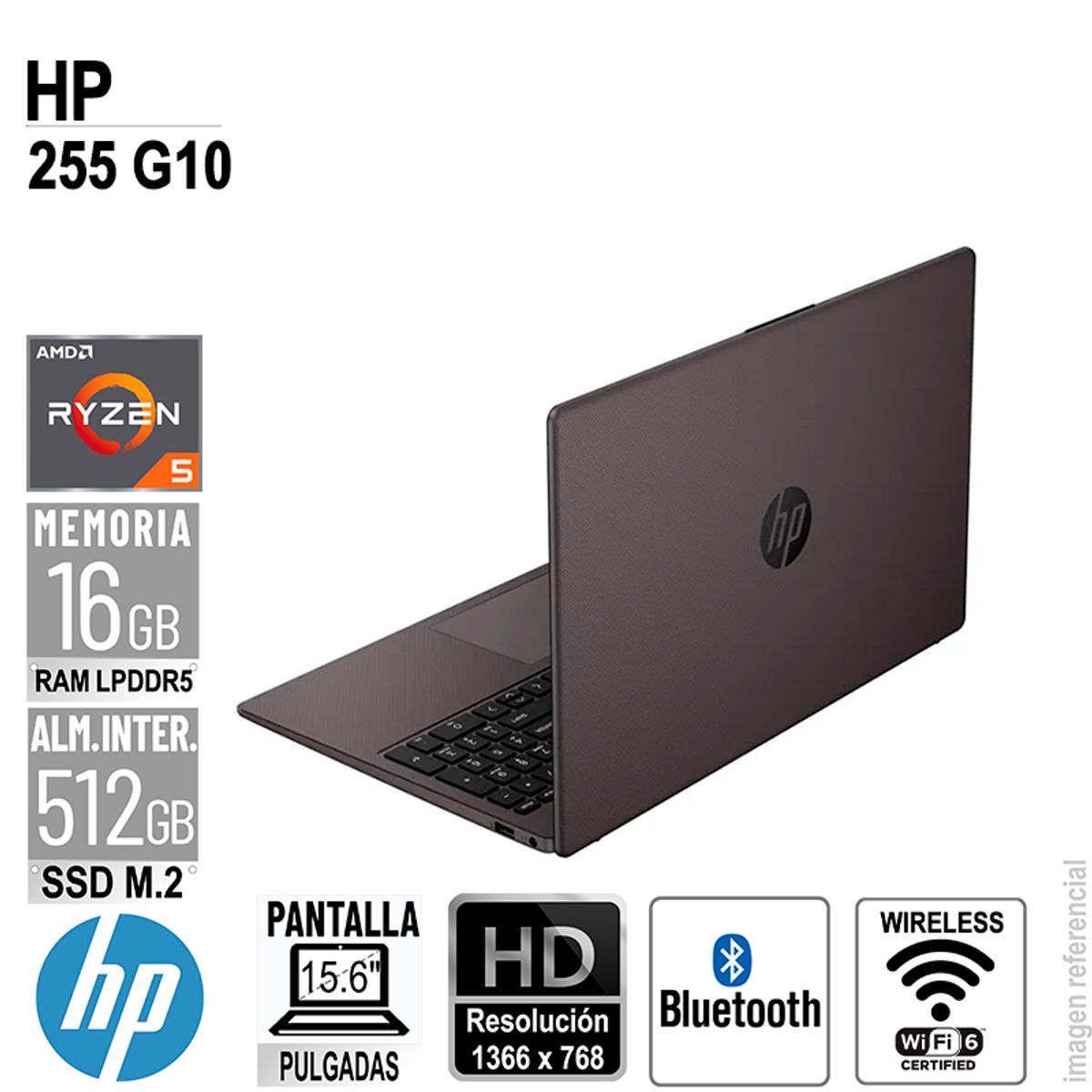 HP - Laptop HP 255 G10, 15.6" LCD LED HD SVA, AMD Ryzen 5 7520U 2.8 / 4.3GHz, 16GB RAM