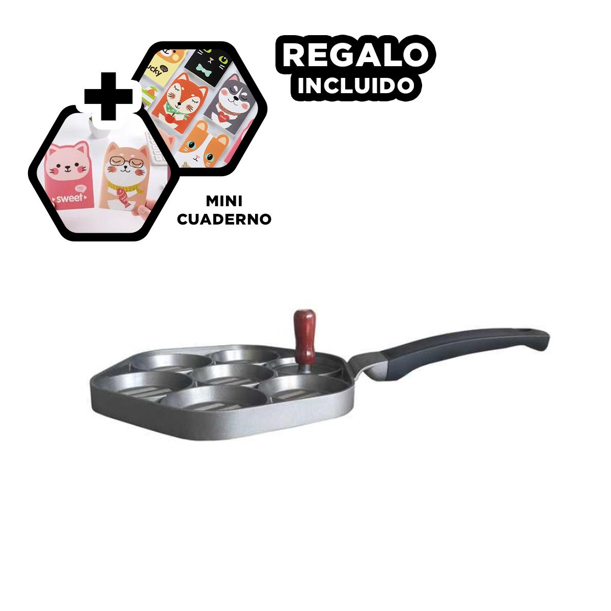 GENERICO - Sarten con Secciones para Freir en Negro Y+Regalo Agendita