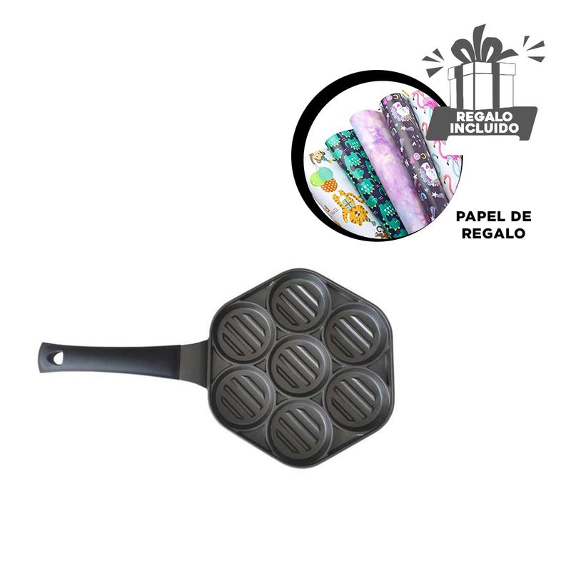 GENERICO - Pack6 Sarten de 7 Espacios en Negro Y+Papel de Regalo