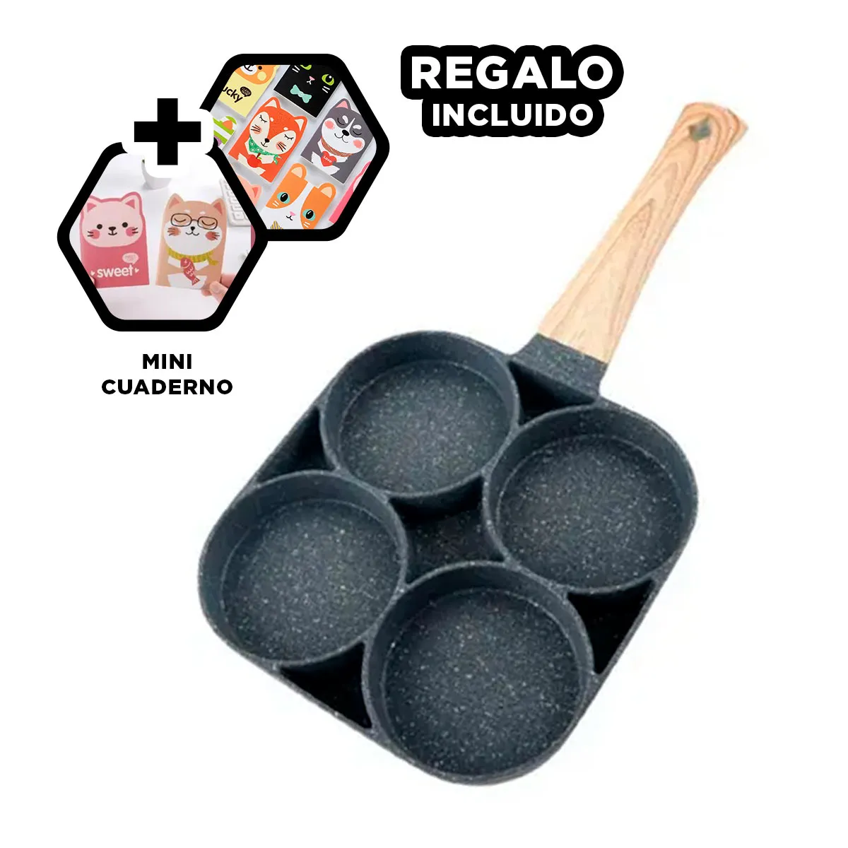 GENERICO - Sarten con Mango de 4 Secciones para Freir Y+Regalo Agendita