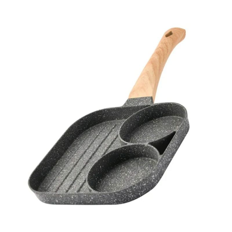 GENERICO - Pack2 Sarten Antiadherente de 3 Divisiones con Mango Madera